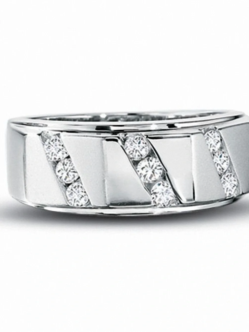 White Gold Channel-Set Round Diamond Wedding/Anniversary Band Ring Men’s/Unisex